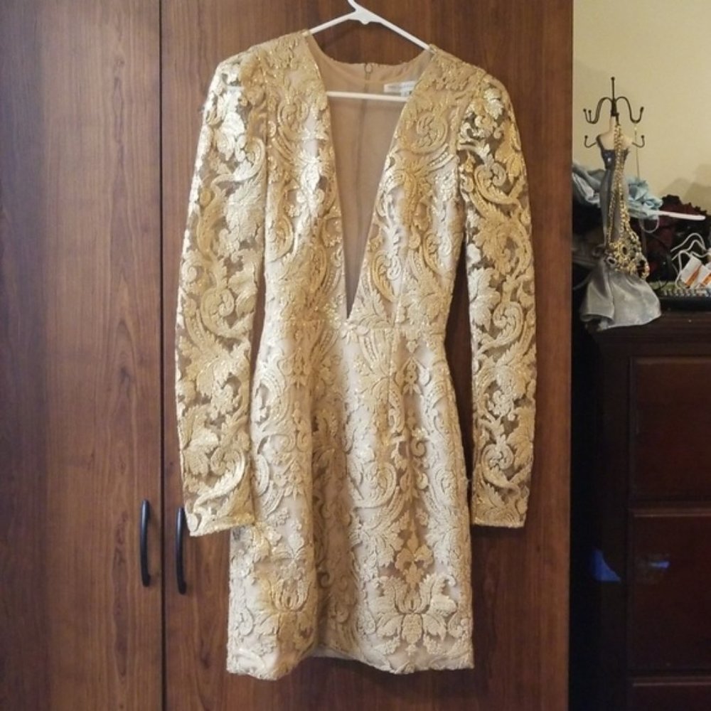 Dress the Population Gold Sequin Dress Size Small